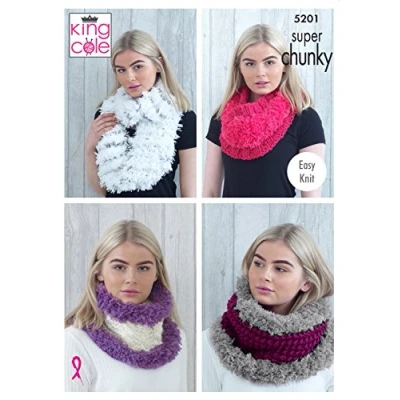 Image of King Cole 5201 Knitting Pattern Easy Knit Cowls in Tufty and Big Value Super Chunky