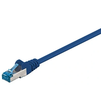 Image of goobay 92723 CAT 6a Patch Cable Ethernet Double Shielded S FTP up to 10000 Mbits, 500 Mhz, Halogen Free Copper Cable, RJ 45 Plug, Gold Plated Contacts, 2 m, Blue
