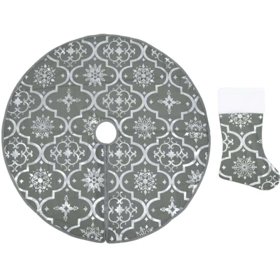 Image of vidaXL Luxury Christmas Tree Skirt with Sock Grey 90 cm Fabric