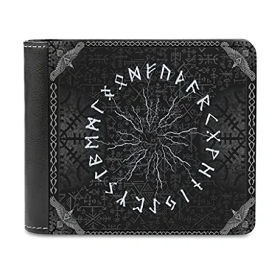 Image of Firelife Viking Raven Runes Men&#039;s PU Leather Wallet Card Holder Money Clip for Men, White, One Size,