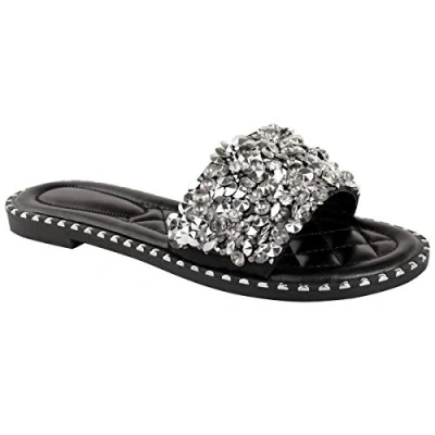 Image of Where&#039;s That From Womens Belle Diamante Sparkly Flat Sliders Black Size UK 6