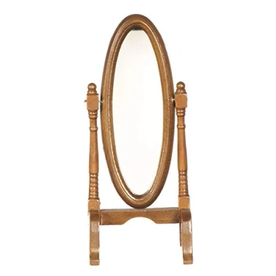 Image of Melody Jane Dolls House Walnut Wood Cheval Dressing Mirror Miniature Bedroom Furniture
