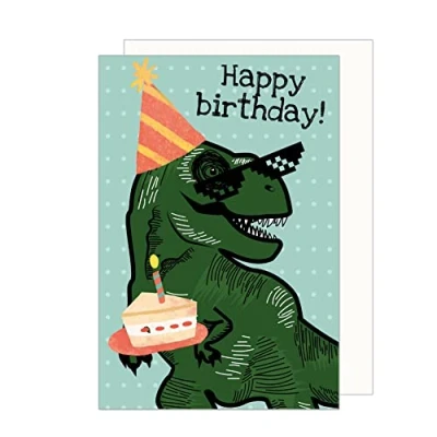 Image of Edition Seidel Premium Birthday Card with Envelope Greeting Billet Happy Funny Man Boy Teenager Kids Dinosaur Dino Party (G3462 SW023)