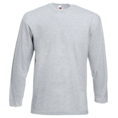 Image of Fruit of the Loom Mens Valueweight Crew Neck Long Sleeve T Shirt Grey Cotton Size 2XL