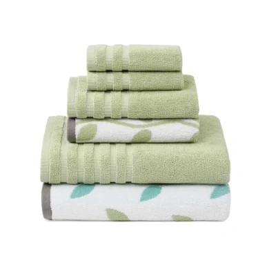 Image of Pacific Coast Textiles 6 Pc Yarn Dyed Towel Organic Vines Sage Green, Piece