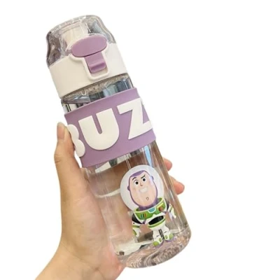 Image of OMEIU Store Water bottle Reusable Kids 550ml PP with Two Lids Leak Proof straw Lid BPA Free Drinking (Buzz)