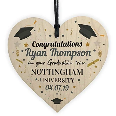 Image of RED OCEAN PERSONALISED Graduation Graduate Gift Novelty Wooden Heart Leaving Congratulations Present