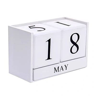 Image of Notakia Perpetual Calendar Wooden Block for Office Desk Plank Table Daily Accessories Dates ( Large White)