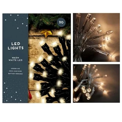 Image of SRVertex 20x LEDs Christmas LED String Lights New Year Warm White Battery Powered, 30CM Cable Wire, Xmas for Indoor Home Bedroom Wedding Decorations