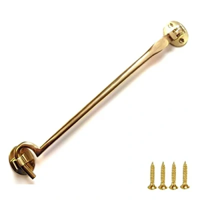 Image of TERF® 250mm Heavy Duty Polished Brass Cabin Door Hook and Eye Lock (10 inch) Cabinet Latch including Fixing Screw For Gate Window Closet Shed Pack of 1