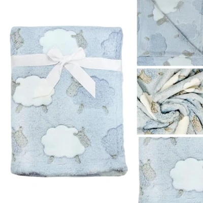 Image of E&amp;A Distribution Limited Baby Blanket for Newborn Soft Fleece in Grey and Blue Sheep Design 75 x 100cm Babies Plush Blankets Pushchair Cot Bed Boy &amp; Girl