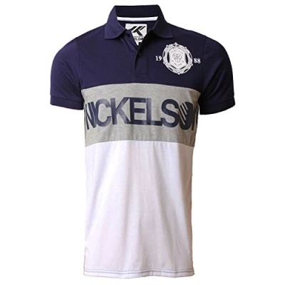 Image of Nickelson Men&#039;s Casual Limehouse Short Sleeve Polycotton Pique Polo Shirt Peacoat