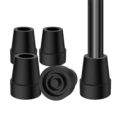 Image of supregear Cane Tips (4 Pack), Non Slip Stable 19 mm Replacement Tip for Walking Crutch Sticks High Strength Rubber and Carbon Black Mixed Foot Pad Folding Accessory,