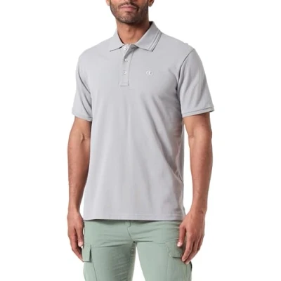 Image of Champion Men&#039;s Legacy Icons Tonal Polo Gallery C Logo S/S Crewneck Shirt, Grey, M