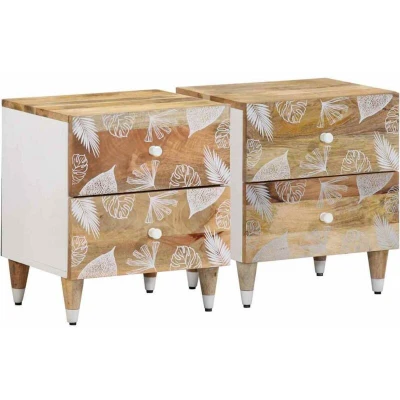 Image of vidaXL Bedside Cabinets 2 pcs Solid Mango Wood Nightstands with Drawers, 40x33.5x46 cm, Bedroom/Living Room Furniture