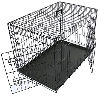 Image of Greenbay Dog Crates Double Doors Foldable Metal Pet Puppy Cage with Tray Training Traveling Crate Extra Large (42 Inch)