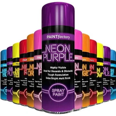 Image of AlezyB 1x Neon Spray Paint Purple 200ml Flouroscent Aerosol Extra Bright DIY Graffiti (Banksey) Paint, Assorted Colour