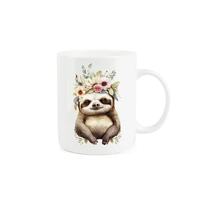 Image of Purely Home Sloth Mug Flower Crown Animal Gift/Present Tea Coffee White Bone China