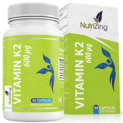Image of Vitamin K2 MK 7 600mcg by NutriZing Fermented Natto Based Vegan K 90 Capsules Supports Maintenance of Normal Bones Certified The Society.