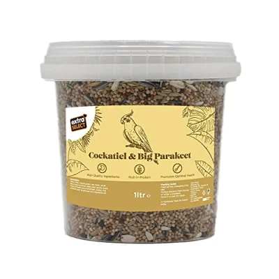 Image of Extra Select Cockatiel &amp; Big Parakeet Food: Complete High Protein Bird Seed Mix for Indoor Birds 1 Litre Bucket