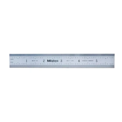 Image of Mitutoyo 182 106, Steel Rule, 6&quot;/150mm (1/50, 1/100&quot;, 1mm, 0.5mm), 3/64&quot; Thick X 3/4&quot; Wide, Satin Chrome Finish Tempered Stainless