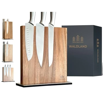 Image of WALDLAND Premium Knife Block without Knives Magnetic Made of Elegant and Robust Acacia Wood I Holder for Wooden