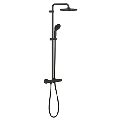 Image of GROHE Vitalio Start 250 Wall Mounted Exposed Thermostatic Shower System Set (Water Saving Technology, Arm 39cm, Head 25cm with Ball Joint, Hand 10cm, Hose 1.75m), Matt Black, 266772430