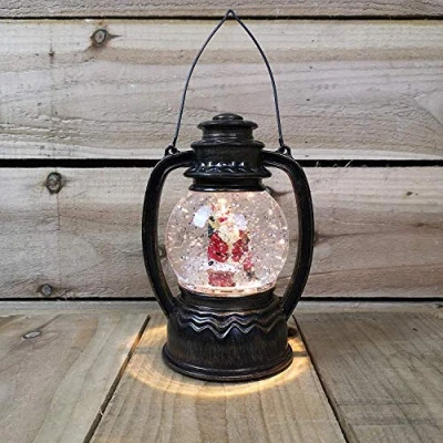 Image of Snowtime Battery Operated Indoor 20cm Water Spinner Lantern With Santa Warm White LEDs