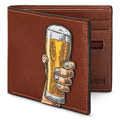 Image of Yoshi Cheers Men&#039;s Leather Wallet, Genuine Brown RFID Blocking Slim Wallet for Men