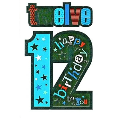 Image of 12th Birthday card Boy numericals silver foiled