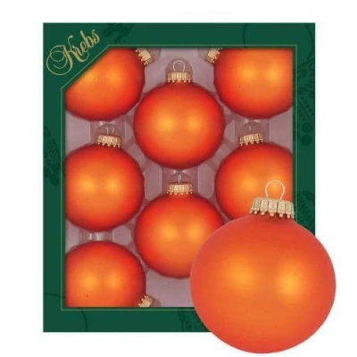 Image of Original Lauschaer Christmas tree decoration set of 8 plain matt orange, 6.7 cm, with golden crown + 50 quick hangers in gold included