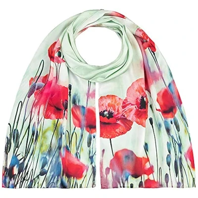 Image of VON LILIENFELD Silk Women&#039;s Long Floral Poppies Scarf