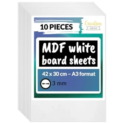 Image of Creative Deco 10 x A3 White MDF Board 420 300 3 mm Unfinished Wood Ideal for DIY, Laser Cutting, Engraving, Model Making Wooden Panels Pyrography
