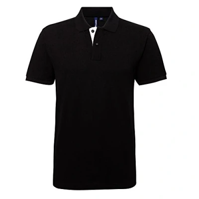 Image of Asquith &amp; Fox Mens Classic Fit Contrast Polo Shirt (Black/ White) Multicolour Cotton Size Medium