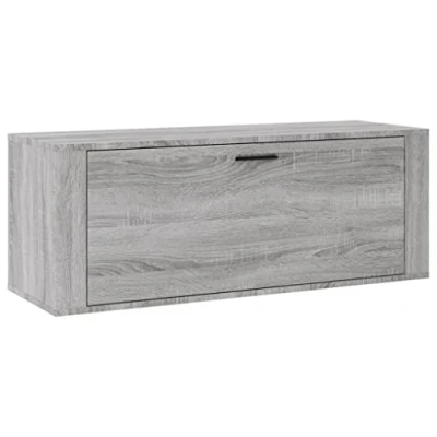 Image of vidaXL Modern Wall Mounted Shoe Cabinet in Grey Sonoma Compact Space Saving Design Engineered Wood Construction Wide Storage With Drop Down Door