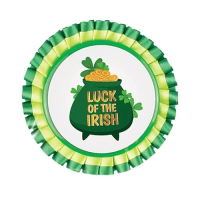 Image of St Patricks Day Green/White Rosette Badge Irish Shamrock Ireland Fancy Dress Accessory (10cm Luck of the Rosette)