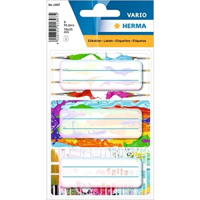 Image of HERMA 1897 Book Labels for Labelling Colours, 9 Pieces, 76 x 35 mm, Self Adhesive Lined Stickers School, Kids, Girls, Boys, Multicoloured Stickers, Colourful