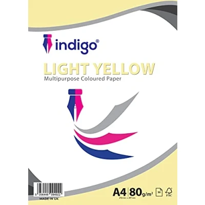 Image of Indigo® A4 80gsm Coloured Paper Origami Assorted Multi Colour for Art &amp; Craft Sheets (Light Yellow, 100 Sheets)