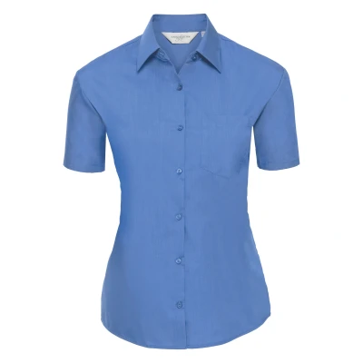 Image of Russell Athletic Collection Ladies/Womens Short Sleeve Poly Cotton Easy Care Poplin Shirt (Corporate Blue) Multicolour Size 2XL