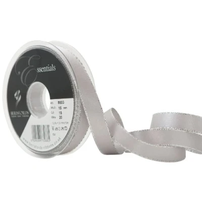 Image of Berisfords 8603 SG 15 mm Silver Edge Satin Ribbon, Grey