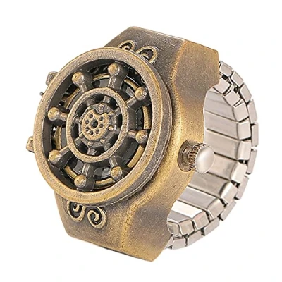 Image of JewelryWe Men Women Finger Watch Punk Helm Cover Analog Quartz Ring Watches, Adjustable Size