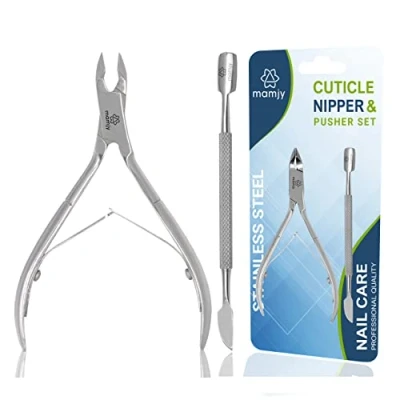 Image of Mamjy Cuticle Cutter with Pusher, Professional Remover Tool Kit, Nipper, Pedicure Manicure Tools for Fingernails and Toenails, Clippers &amp; Pusher