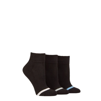 Image of Women&#039;s 3 Pair Pringle Quarter Length Cotton Sports Socks Black UK 4 8