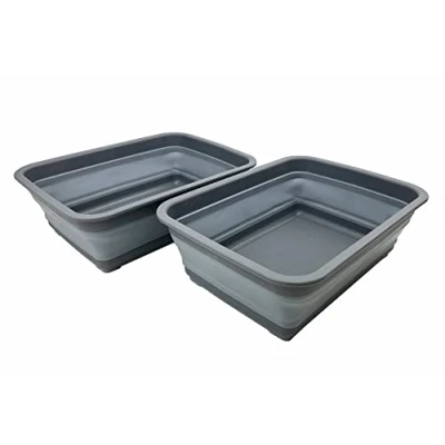 Image of SAMMART 8L Set of 2 Collapsible Tub Foldable Dish Portable Washing Basin Space Saving Plastic Washtub (Gray)