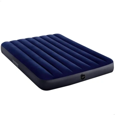 Image of Intex Classic Full size inflatable Downy airbed mattress with waterproof flocked top and Dura Beam inner structure, suitable for both home travel,Multicoloured,Double, packaging may vary