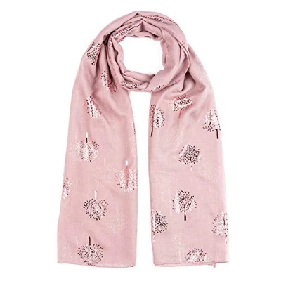 Image of London Scarfs Glitter Mulberry Trees Scarf Women Foil Printed Tree Fashion Ladies Wrap (Dusty Pink With Foil)