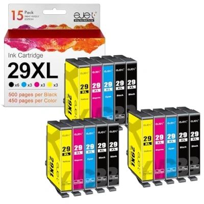 Image of ejet 29XL High Yield Ink Cartridge Compatible for Epson 29 XL Expression Home XP452 XP442 XP352 XP345 XP245 XP 455 342 255 245 352 (6 Black,3 Cyan,3 Magenta,3 Yellow, 15 Pack)