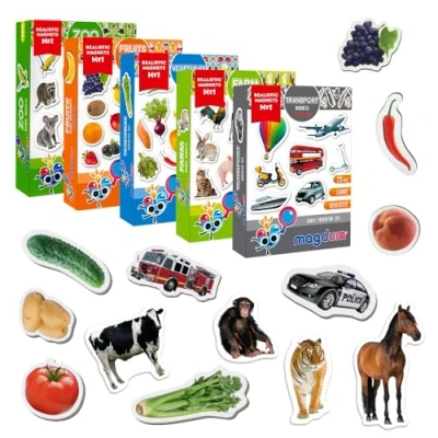 Image of Fridge Magnets For Toddlers Magdum 110 SET ZOO+FARM+FRUIT+VEGETABLE+TRANSPORT Kids Magnetic Shapes