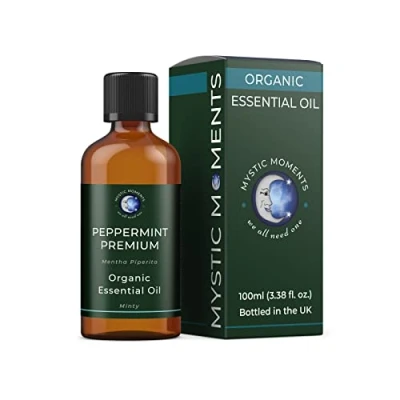 Image of Mystic Moments Organic Peppermint Premium Essential Oil 100ml Pure &amp; Natural for Diffusers, Aromatherapy Massage Blends Vegan GMO Free