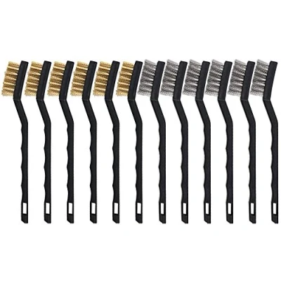 Image of FOGAWA 12Pcs Small Wire Brush Set Brass Metal Rust Remover Brushes Stainless Steel for Cleaning 3D Printer Nozzle Welding Slag Dirt with Curved Handle